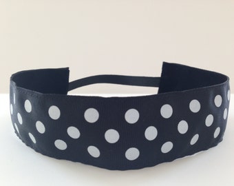 Black with White Dots No Slip Headband - 1.5 inch wide