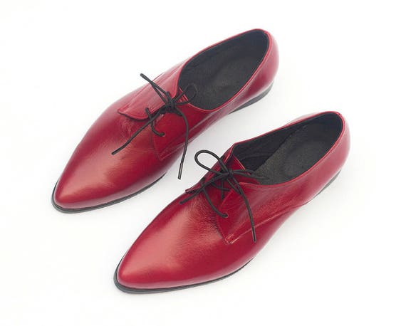 Red Leather Shoes Red Oxford Shoes Women Oxford Shoes Flat