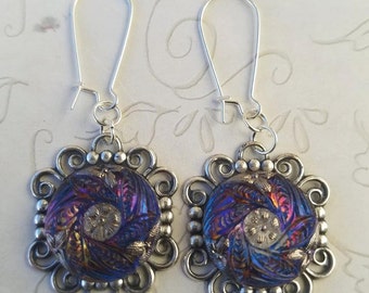Purple Czech Glass Earrings