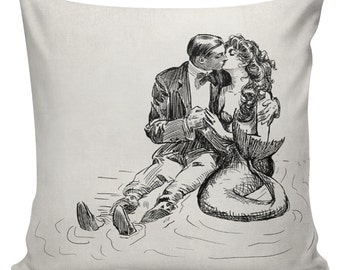 The Mermaid Kiss Cushion Pillow Cover cotton canvas throw pillow 18 inch square #UE0163 Urban Elliott UrbanElliott