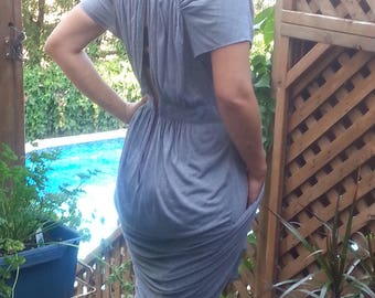 Vintage 1995/dress Womens cotton gray/Women's Jumper Dress / / draped dress