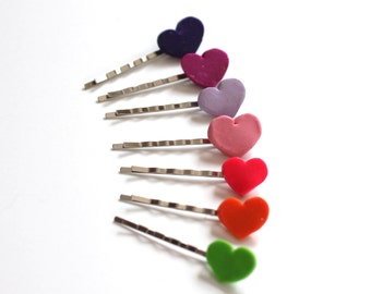 Bobby Pins, Colorful Bobbies, Hair Clippies, Fun Colorful Hair Pins, Heart Hair Pins Hair Clips Hair Accessories Side Bang Clips Pink Purple