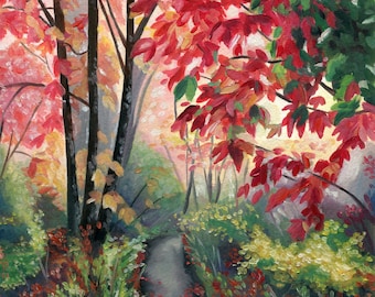 Colourful Woodland Oil Painting - Fine Art Print by Emily Luella