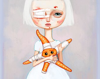 Pop Surrealism Girl wall art print - big eyes girl, creepy cute art, lowbrow art, digital painting, illustration, 8x10