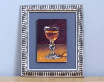Whiskey Painting, original framed oil painting still life on board by Aleksey Vaynshteyn