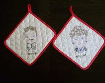 Vintage Mom & Pop Pot Holder Set