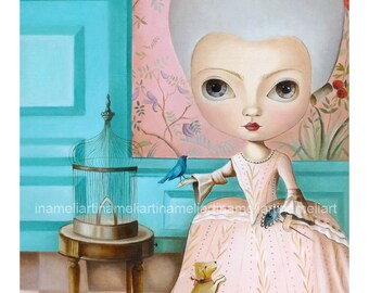 Big Eyes Marie Antoinette, Fine Art Print, popsurrealism wall art by inameliart