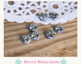 10 8mm silver druzy cabochons