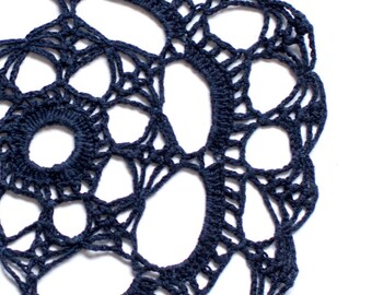 Denim dark blue hand dyed Crochet Vintage Doily Lace doily