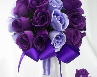 Purple wedding bouquet, Set packages roses, Bridal bouquet sets, Purple bridal bouquet, Lavender wedding bouquet, Purple silk flowers light
