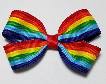 Rainbow Hair Clip 3" Rainbow Pigtail Bow Rainbow Baby Shower Gift Rainbow Birthday Alligator Clip French Barrette Ponytail Rainbow Pride