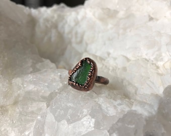 Sea Glass Electroformed Ring- Size 6.5