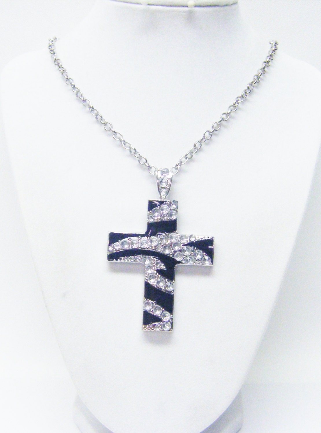 Black crystal cross necklace Clearance