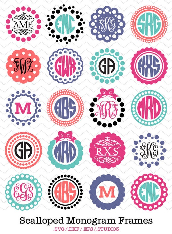 Download 20 Scalloped Monogram Frames SVG DXF EPS Studio3 Circle