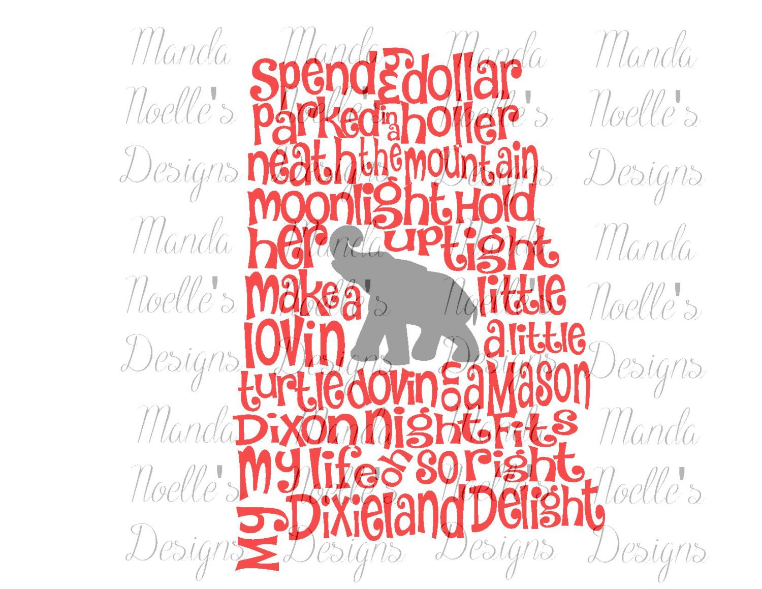 Alabama Dixieland Delight Song State SVG or Silhouette Instant