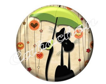 2 cabochons 18mm glass cat silhouette, umbrella