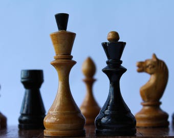 Soviet chess set. Wooden chess USSR. Vintage chess set.