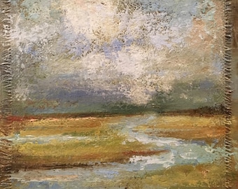 In Dreams *** Textured Marsh Landscape in oil 16x20. Canvas, burlap.