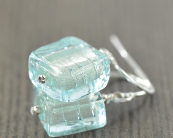 Aquamarine earrings Murano glass earrings, Venetian glass earrings Light Blue earrings for her