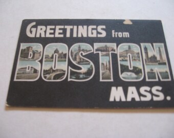 vintage souvenir Greetings From Boston Mass MA color picture large letter postcard unused