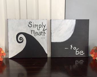 Canvas Set- Nightmare Before Christmas- 2 Piece Set- Black and White