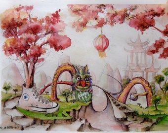 Watercolor painting of first name + big challenge