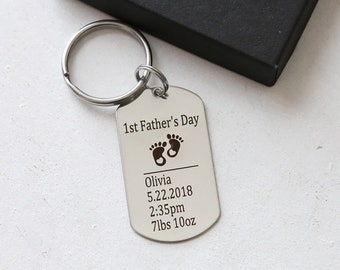 First Fathers Day Gift - 1st Fathers Day Keychain - From daughter, from son, from baby, from wife - Husband Gift - Birth Stats