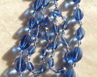 Long Flapper Blue Glass Necklace