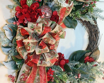 Luxury Christmas Wreath, Christmas Wreaths for front door, Holiday Magnolia Wreath, Rustic Christmas Wreath, Elegant Holiday Wreath,