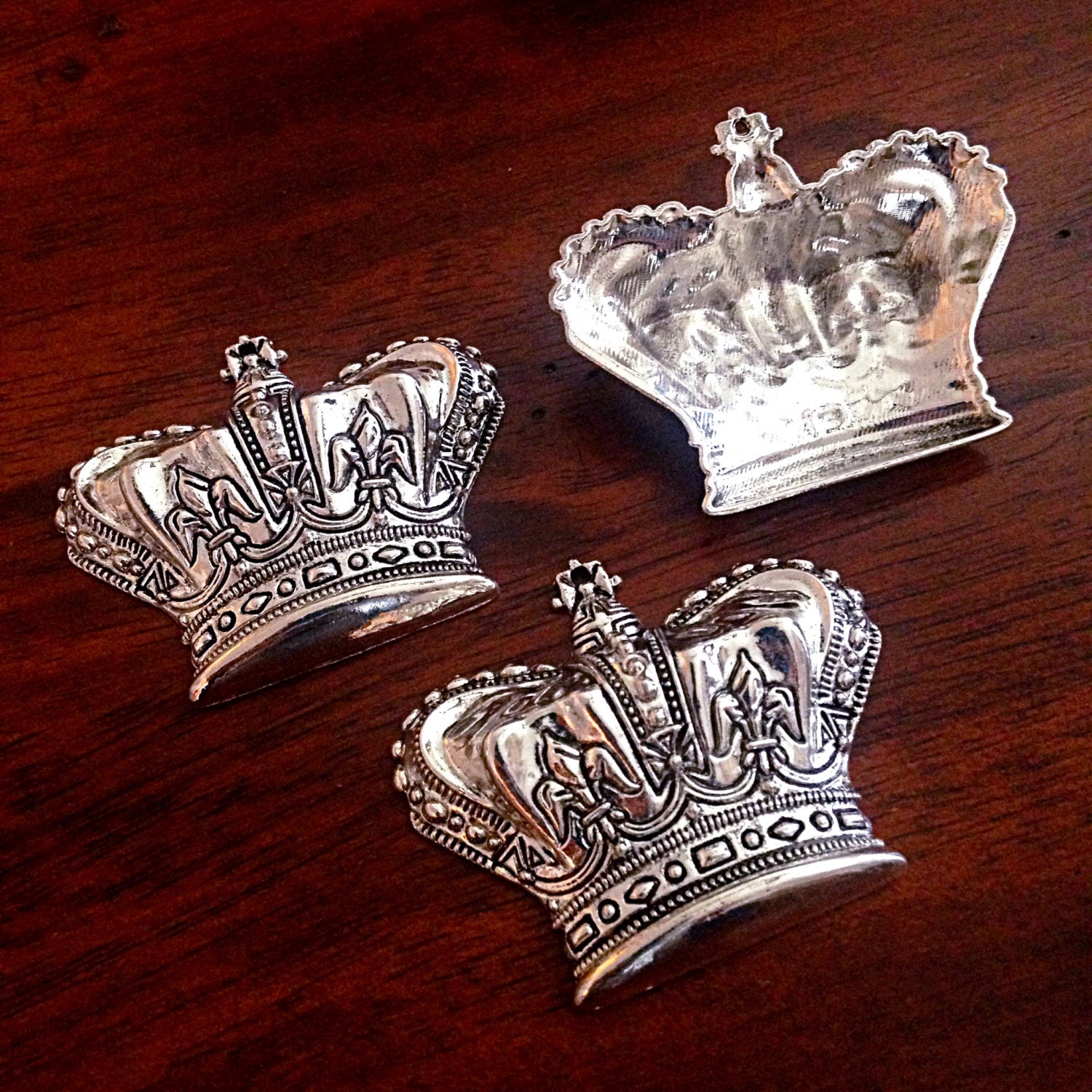 2 Large Crown Pendants Antique Silver Pendants Silver Crown