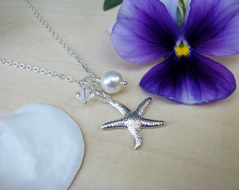 Bridesmaid Jewelry White Wedding Necklaces with Starfish Charm Beach Destination Wedding Jewelry