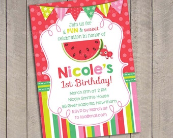 Watermelon Birthday Invitation Watermelon Invitation