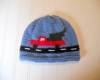 Time to Get the Tree Hat - Christmas Winter Knit Hat with Red Truck