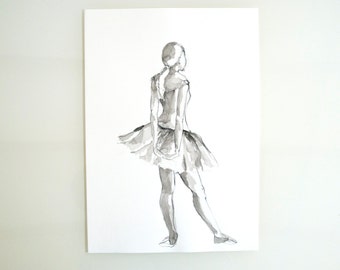 Original ballerina pencil drawing on paper- Edgar Degas inspiration drawing, pose dancer, dance art, ballet, original art by Cristina Ripper