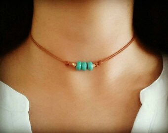 Turquoise Choker Necklace, Turquoise Jewelry, Gift for Her, Turquoise Beaded Choker, Bohemian Choker, Boho Choker Jewelry, Bohemian Jewelry