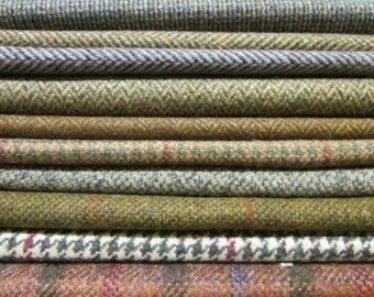 Tweed Fabric Patchwork Patches 10 Squares 23 cm x 23 cm 100% Pure Wool