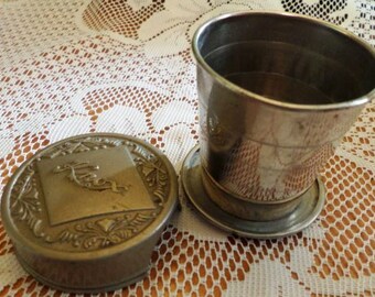 Collapsable Cup, Vintage Shotglass, Tailgate, Camping Cup, Antique Shotglass, Vintage Barware, Shotglasses, Knox, Metal Shotglass, Shotglass
