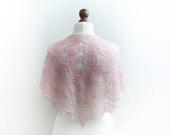 Wedding hand knit lacy shawl Bridal lace shawl in light pink merino yarn Bridal cover up Wedding accessories