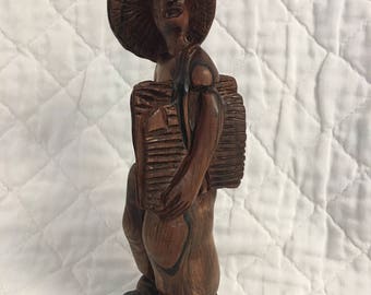 Rare Brazilian Hand Carved (Rosewood?) Paper Boy Figurine Exceptional 11" x 3"
