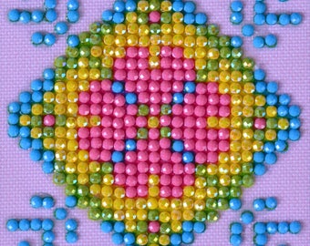 Rhinestone Painting Kit, PATCHWORK MANDALA 2 Diamond Dotz Diamond Embroidery, Orange Diamond Facet Art, Bling Wall Art 3x3" canvas kit0125