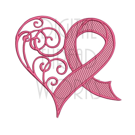 Breast Cancer Awareness Heart Ribbon Embroidery Design for