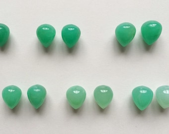 Natural Green Chrysoprase Half top drilled Acorn Drops 10x12 mm One Pair G7023