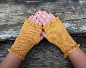 Womens Knit Mustard Fingerless Gloves, Hand Knit Gloves, Womens Gloves, Winter Accessories, Knit Fingerless Gloves, Arm Warmers