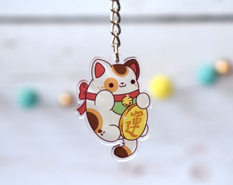 Kawaii Maneki Neko Lucky Cat Nugget Acrylic Charm Keychain