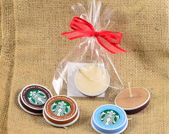 Starbucks Coffee Favor Upcycled Candle Recycled Starbucks Cap Soy Wax Candle Coffee Scented Tea Light Party Favor Wedding Favor Gift Momento