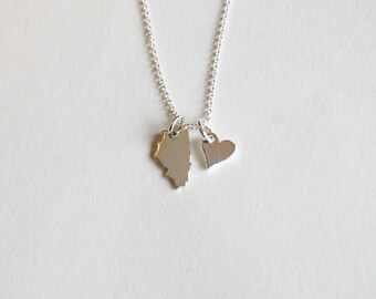 Heart In Illinois, Sterling Silver Illinois Necklace, I love Illinois, 18" chain, Illinois Necklace
