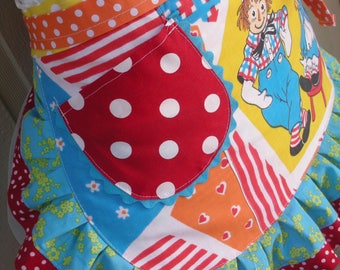 Aprons - Womens Raggedy Ann Apron - Monogrammed Aprons - Raggedy Ann and Andy Apron - Vintage Fabric Apron - Annies Attic Aprons