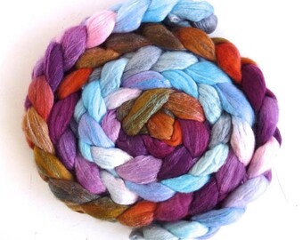 Merino/ Silk Roving - Handpainted Spinning or Felting Fiber, Erin's Flowers