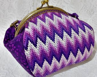 Evening Embroidery Kisslock Bag Clasp Frame Bag Shoulder Bag Purple Purse Gradient Vintage Bag