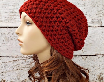 Crochet Hat Red Womens Hat - Slouchy Beanie Hat in Redwood Deep Red Slouchy Beanie - Red Hat Red Beanie Womens Accessories Winter Hat